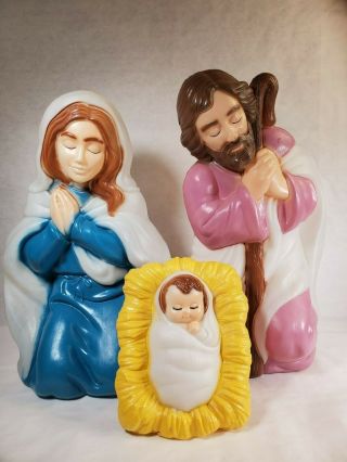 Vintage General Foam Blow Mold Nativity 3 Piece Set Mary Joseph Baby Jesus