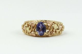 Vintage Style Black Hills Gold 10k Tri - Colored Gold Ring With Iolite