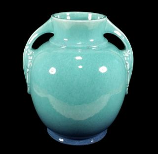 Vintage Roseville Tuscany Ohio Art Deco Pottery Turquoise Lamp Base Vase 345 - 8