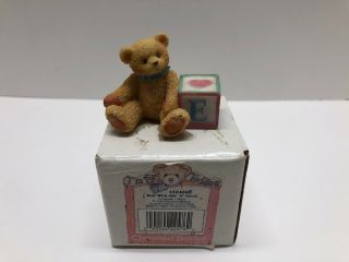 Cherished Teddies Bear With Abc E Block Miniature Figurine W/ Box " E "