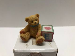 Cherished Teddies Bear with ABC E Block Miniature Figurine w/ Box 