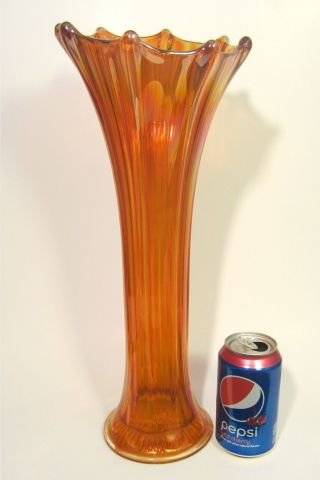 Huge 17 " Old Vintage Imperial Carnival Glass Marigold Morning Glory Funeral Vase