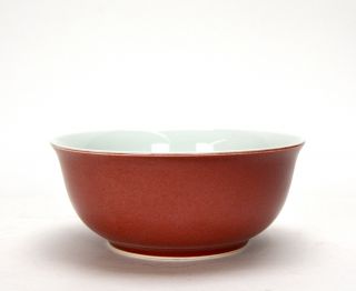 Large And Heavy Chinese Ming Style Ox Blood Red Glazed Porcelain Bowl