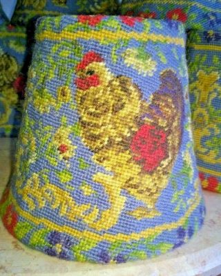 Vintage French Country Rooster Needlepoint Sconce Chandelier Lampshade Set/12