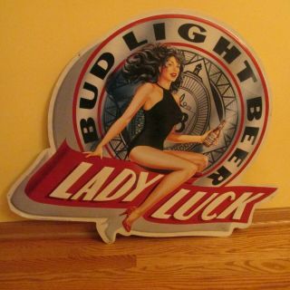 Vintage 1991 Budweiser Bud Light Lady Luck Anheuser Embossed Metal Sign Rare