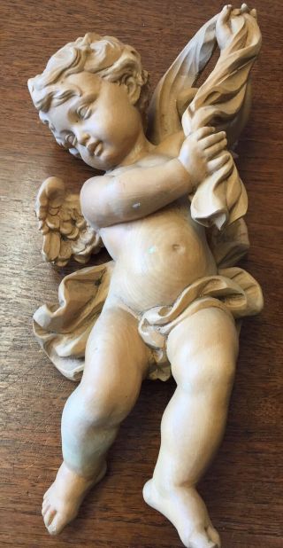 Anri Italy Wood Carved 11 - 12” Cupid Cherub Angel Putti Putto