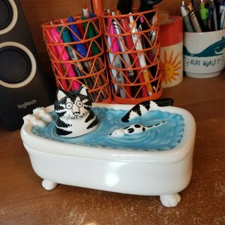 Vtg B.  Kliban " Cat In Bath W/mouse " Trinket Box