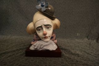 Lladro Pensive Clown Sad Jester Head Bust 5130 10.  5 " Porcelain Large W/base