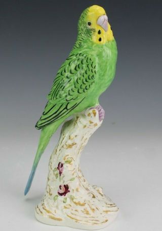 Signed Royal Worcester Bone China Porcelain Green Parakeet Bird Figurine Nr Sms