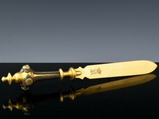 Very Fine C1900 Antique English Or French Gilt Bronze Silver Letter Opener