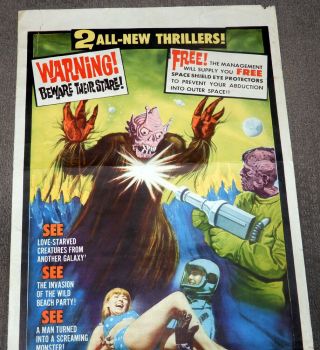 Vintage 14x36 MOVIE POSTER - Frankenstein Meets The Space Monster 1965 Horror Sci - 2