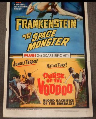 Vintage 14x36 MOVIE POSTER - Frankenstein Meets The Space Monster 1965 Horror Sci - 3
