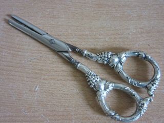 Anttique German Sterling Silver Handled Grape Pattern Scissors,  Shears