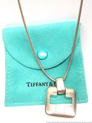 Tiffany Co Vintage Sterling Silver Geometric Cross Pendant Necklace With Pouch