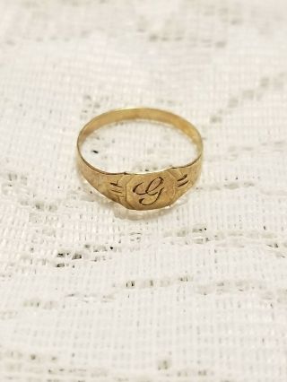 Vintage Tiny 10k Gold Baby Ring Size 1 Monogrammed With A G