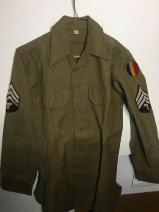 World War Ww Ll Era Army Od Green Shirt T Sgt Patch 11/4/44 Marines Ln Sergeant