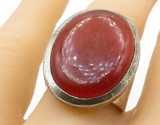 925 Sterling Silver - Vintage Large Carnelian Oval Cocktail Ring Sz 7 - R7997