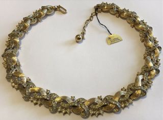 Vintage Crown Trifari Signed Clear Rhinestone Necklace Ct5
