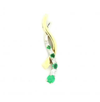Vintage Emerald & Diamond Swirl Pendant 10k Two Tone Gold 0.  45 Ctw Round Gems