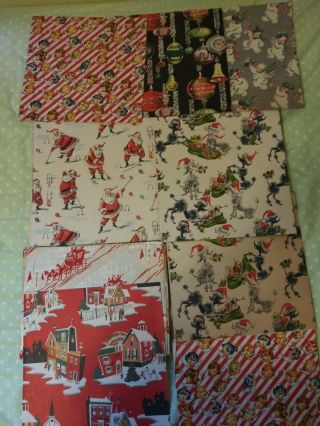 Vintage Christmas Wrapping Paper - 7 Full Sheets And Box