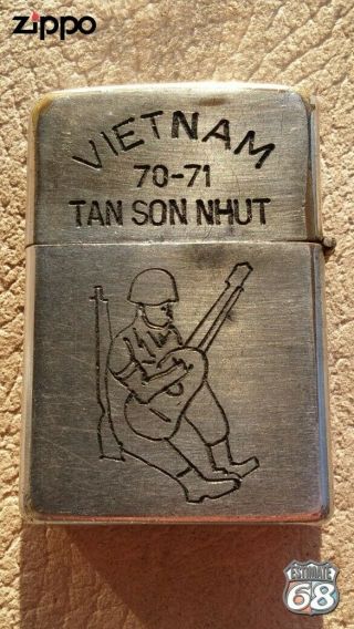 Vintage Zippo Petrol Lighter Vietnam War Tan Son Nhut 70 - 71