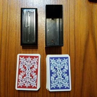 Vintage Kem Plastic Playing Cards Double 2 Decks July 1949 Blue & Red Bakelite