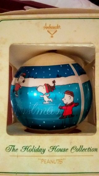 1980 Hallmark Peanuts Snoopy Satin Ball Christmas Ornament " Holiday House "