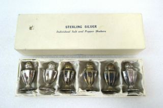 Vintage Set Of 6 Sterling Silver Individual Salt And Pepper Shakers In