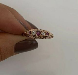 9ct Rose Gold Ruby & Diamond Victorian Style Ring 9k 375.