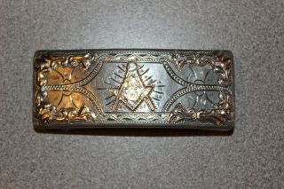 Vintage Sterling Silver & 10k Gold Masonic Belt Buckle Mexico Jewelry