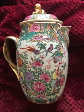Large Antique Chinese Polychrome Porcelain Jug - Birds And Flowers