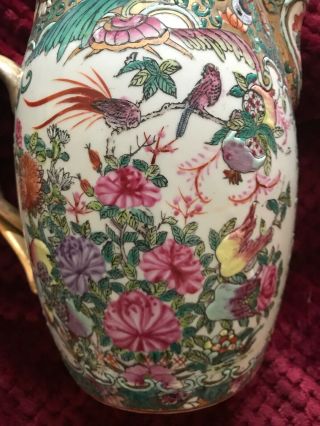 LARGE Antique Chinese Polychrome Porcelain Jug - birds and flowers 3