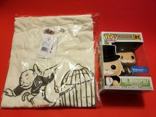 Funko Pop Mr Monopoly And T Shirt & Get Out Of Jail T Shirt 2pc