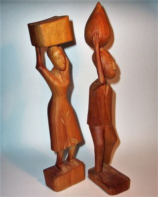 Old MAN & WOMAN AFRICAN Hand Carved Wood Art Sculpture Statue Figurine Vintage 2