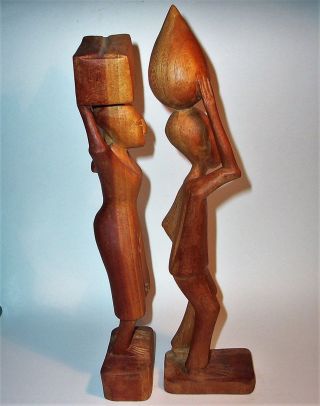 Old MAN & WOMAN AFRICAN Hand Carved Wood Art Sculpture Statue Figurine Vintage 3