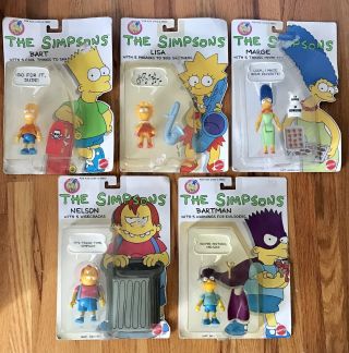 5 The Simpsons Action Figures Nelson Bartman Bart Lisa Marge Moc Mattel 1990 Toy