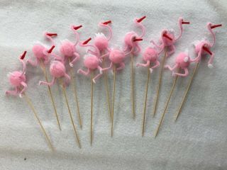12 Chenille Pink Flamingo Picks Pipe Cleaner Pick Appetizer 26657 Vintage