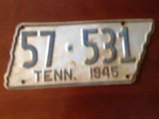 Vintage All 1945 Tennessee State Shaped License Plate