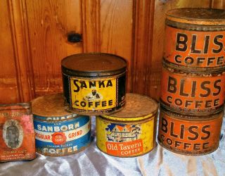 Old Vintage Coffee Tins Cans Sanka Bliss Old Tavern Sanborn Prince Albert