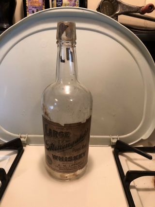 Large Monongahela Rye Whiskey Quart Bottle Fantastic Label Pre - Pro Pa 1830 - 90?