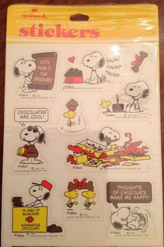 Vintage Hallmark Snoopy Stickers Chocolate Scratch N Sniff