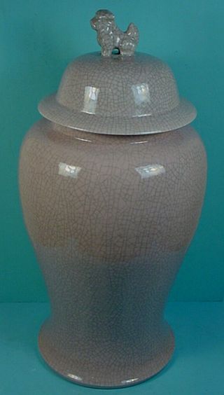 Monumental Antique Chinese Ge Type Celadon Crackle Glaze Porcelain Temple Jar