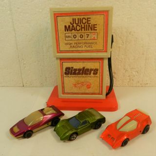 Vtg 1969 Mattel Hot Wheels Sizzlers Redlines Toy Cars & Juice Machine