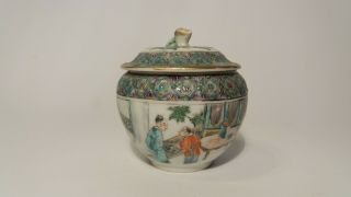 19thc.  Chinese Porcelain Canton Famille Verte Small Pot - Bowl W/lid