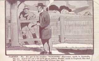 Vintage Postcard Sunshine Harvester Melbourne " Made In Australia Like Me " 1900s