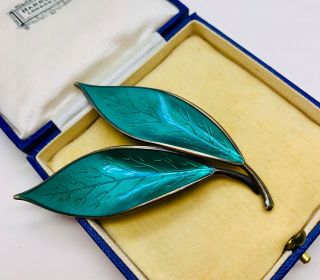 David Andersen Norwegian Silver Green Enamel Leaf Brooch/pin (willy Winnaess 50s)