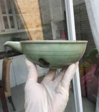 Antique Chinese Yuan Longquan Celadon Porcelain Pouring Bowl