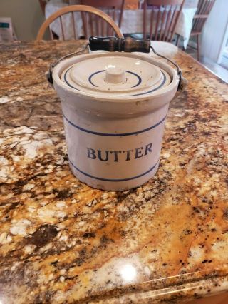 Vintage Red Wing Stoneware Covered Butter Jar Crock W/lid & Bailed Handle