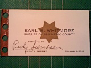 Deputy Sheriff Business Card - Redwood City San Mateo County California Vintage