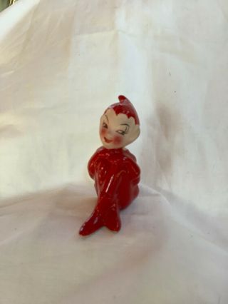 Vintage Gilner Red Ceramic Pottery Elf/pixie Kitsch Crossed Legs Girl Figurine